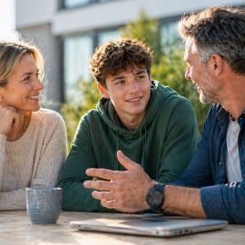 Eltern mit Sohn im Gespräch